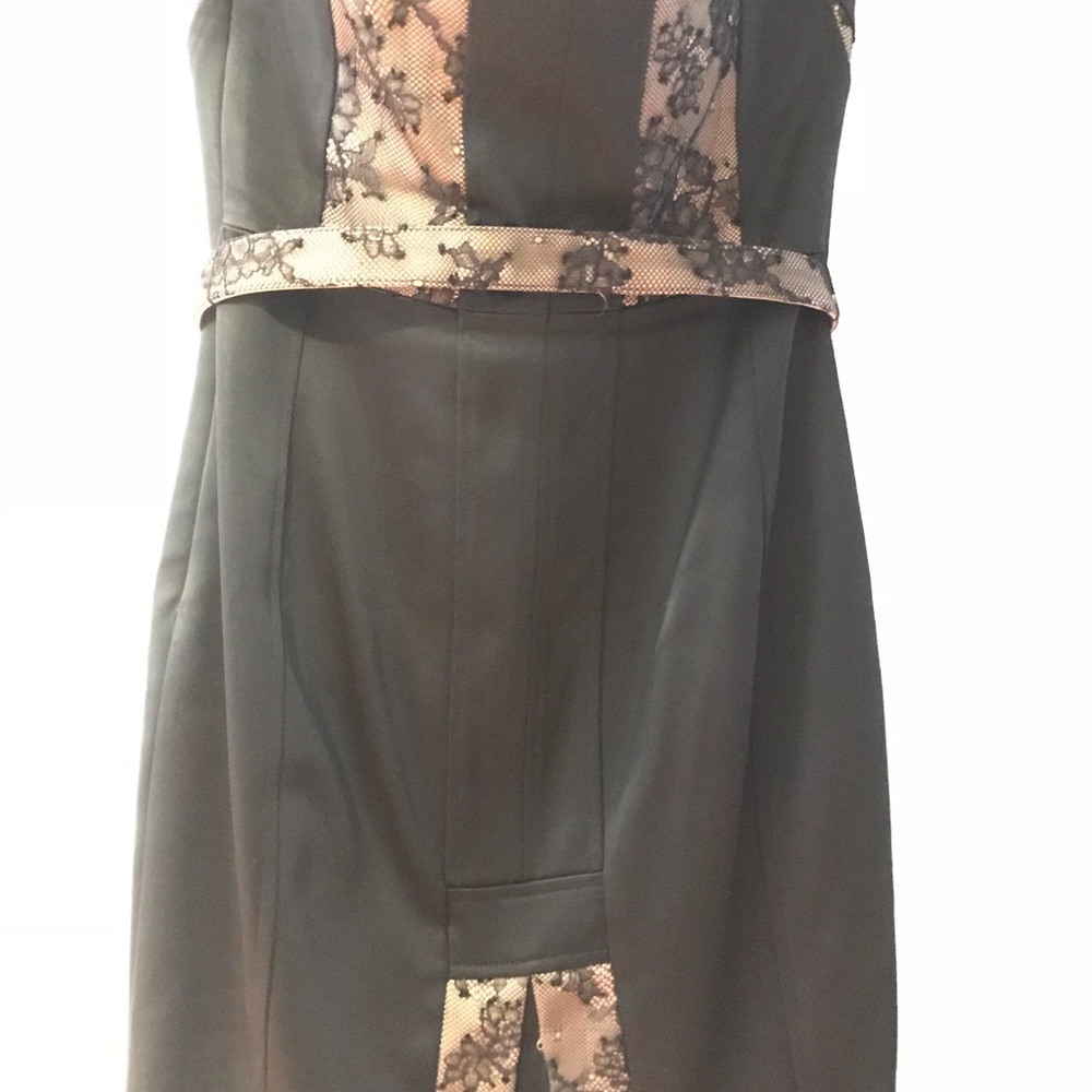 Black and gold midi satin and lace dress